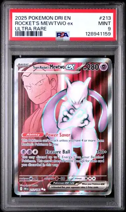 2025 POKEMON DRI EN-DESTINED RIVALS ULTRA RARE TEAM ROCKET'S MEWTWO EX PSA 9 - Image 1