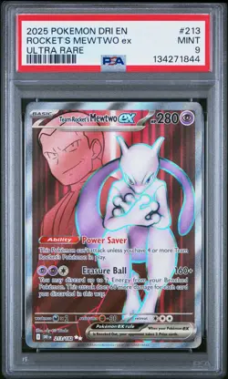 2025 POKEMON DRI EN-DESTINED RIVALS ULTRA RARE TEAM ROCKET'S MEWTWO EX PSA 9 - Image 1