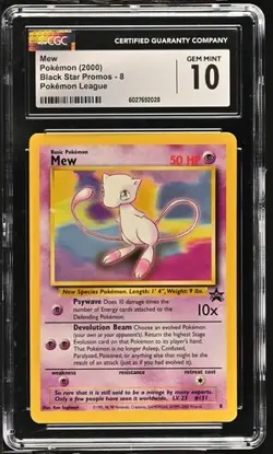 2000 Pokemon League Black Star Promo MEW Non Holo #8 CGC 10 GEM MINT - Image 1