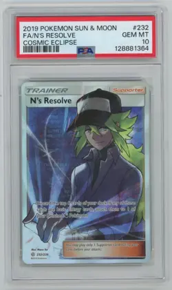 2019 Pokemon Sun & Moon Cosmic Eclipse N's Resolve Full Art #232 232/236 PSA 10 - Image 1