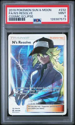 2019 POKEMON SUN & MOON COSMIC ECLIPSE #232 FULL ART/N'S RESOLVE PSA 9 - Image 1