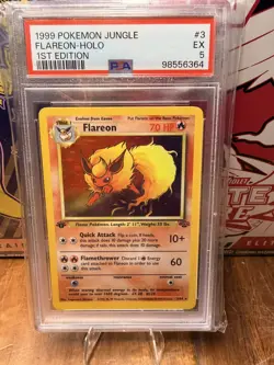 1999 FLAREON HOLO Rare 1st Edition 3/64 Graded PSA 5 Vintage Pokemon Jungle WOTC - Image 1