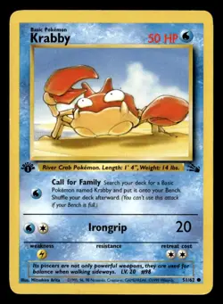 Krabby Common 1st Edition Fossil 51/62 MP Pokemon TCG - Image 1