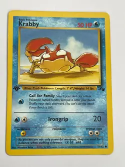 1999 Pokemon Fossil Set Krabby 1st Edition Common LP 51/62 - Image 1