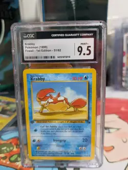 CGC 9.5 Pokemon 1999 Krabby 1st Edition 51/62 Fossil - Image 1