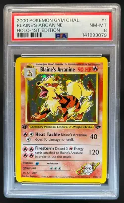 2000 Pokemon Gym Challenge 1st Edition Blaine's Arcanine Holo #1/132 PSA 8 - Image 1