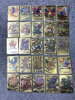 Set of 25 Charizard,Snorlax,Sableye,Greninja&More Gold Foil Fan Art Card - Image 1