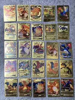 Set of 105 Charizard,Charmander,Pikachu,Mewtwo,More Gold Foil Fan Art Card MP-LP - Image 1