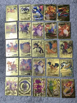 Set of 105 Charizard,Charmander,Pikachu,Mewtwo,More Gold Foil Fan Art Card MP-LP - Image 3