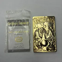 VINTAGE 23K GOLD PLATED #06 CHARZARD TRADING CARD 1999 BK LIMITED EDITION COA - Image 1
