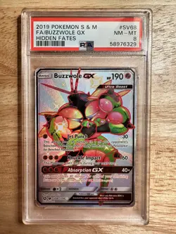 Pokemon TCG Buzzwole GX Hidden Fates SV68/SV94 Holo Full Art PSA 8 - Image 1