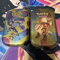 Lot Of 2 Pokemon 151 Mini Tins Machamp Arcanine Art Sealed + 2 Random Packs - Image 1
