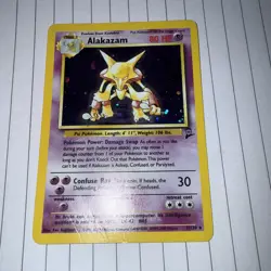 Pokemon Base 2 Alakazam 1/130 Foil Holo Rare 80 HP heavy played - Image 1