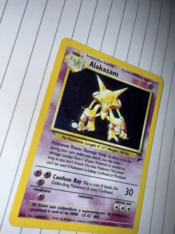 Pokemon Base 2 Alakazam 1/130 Foil Holo Rare 80 HP heavy played - Image 2