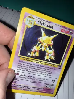 Pokemon Base 2 Alakazam 1/130 Foil Holo Rare 80 HP heavy played - Image 4
