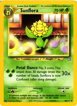 Pokemon TCG Sunflora 50/111 Neo Genesis Unlimited Uncommon LP - Image 1