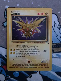 Zapdos 30/62 Non Holo Rare Fossil Pokemon Card Unlimited - Image 1