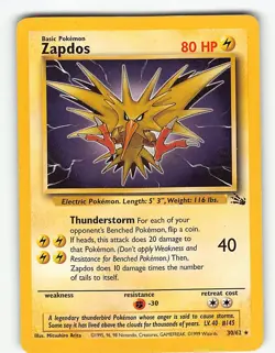 ZAPDOS 30/62 RARE FOSSIL POKEMON MP - Image 2