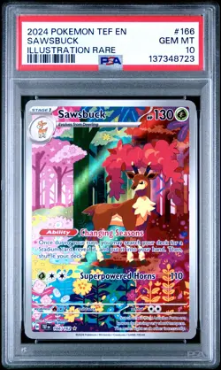 2024 POKEMON TEF EN-TEMPORAL FORCES ILLUSTRATION RARE #166 SAWSBUCK PSA 10 - Image 1