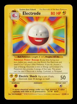 Pokemon Card Electrode 21/102 Base Set Vintage WOTC Rare Star Original MP 1999 - Image 1