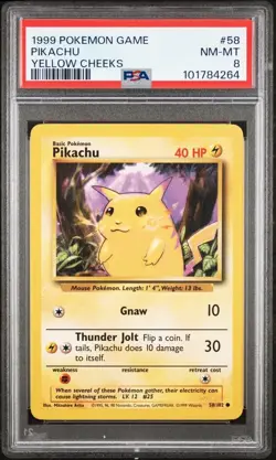1999 Pokemon Game Pikachu Yellow Cheeks #58 PSA 8 - Image 1