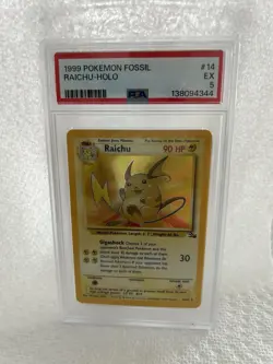 1999 Pokemon TCG Fossil Raichu Holo Card #14 PSA Graded EX 5 - Image 1