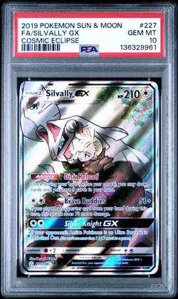 2019 POKEMON SUN & MOON COSMIC ECLIPSE #227 FULL ART/SILVALLY GX PSA 10 - Image 1