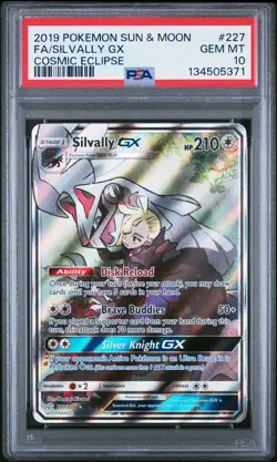 2019 POKEMON SUN & MOON COSMIC ECLIPSE #227 FULL ART/SILVALLY GX PSA 10 - Image 1