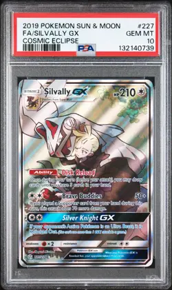 2019 POKEMON SUN & MOON COSMIC ECLIPSE #227 FULL ART/SILVALLY GX PSA 10 - Image 1