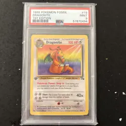 Dragonite PSA 9 Pokemon Card 19/62 Fossil Set 1st Edition Rare Non Holo 1999 - Image 1