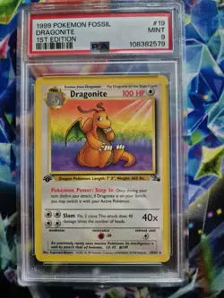 Dragonite PSA 9 Pokemon Card 19/62 Fossil Set 1st Edition Rare Non Holo 1999 - Image 1