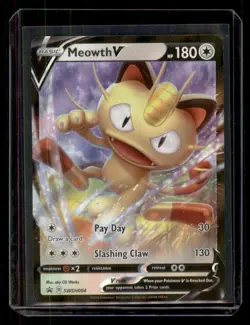 Meowth V SWSH004 Black Star Promo Ultra Rare Holo NM Pokemon Card - Image 1