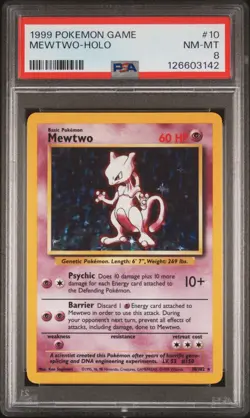 1999 POKEMON BASE SET UNLIMITED #10 MEWTWO-HOLO PSA 8 - Image 1