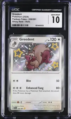 CGC 10 GEM MINT Greedent 206/091 Paldean Fates Baby Shiny Holo Rare Pokemon 2024 - Image 1