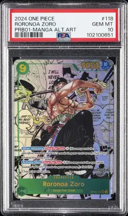 2024 ONE PIECE PRB01 MANGA ALTERNATE ART #118 RORONOA ZORO PSA 10 - Image 1