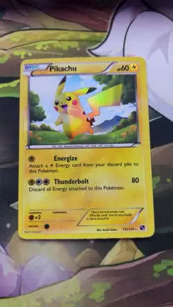 Pokemon Pikachu TCG Secret Rare Holo Card 115/114 Black and White - Image 1