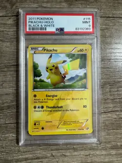 Pokemon TCG Pikachu Black and White Card 115/114 Secret Rare Holo PSA 9 - Image 1