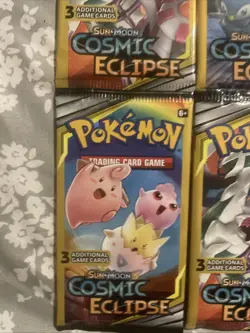 Pokemon Sun & Moon Cosmic Eclipse (4) 3-Card Booster Packs Art Set 2019 Sealed - Image 3