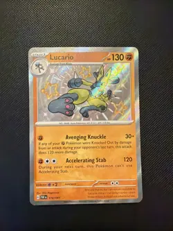 Pokemon TCG Lucario Shiny Holo Rare Card 174/091 Paldean Fates LP Condition - Image 1