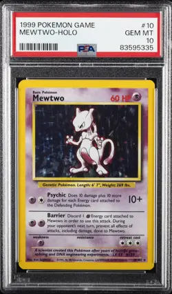 1999 POKEMON GAME #10 MEWTWO-HOLO PSA 10 - Image 1