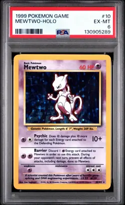 1999 Pokemon TCG Game Mewtwo HOLO Base Set 10/102 PSA 6 - Image 1