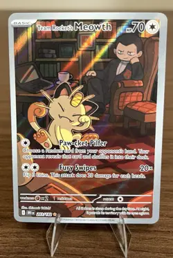 Pokemon TCG Team Rocket’s Meowth 203/182 Sv10: Destined Rivals Full Art Holo NM - Image 1