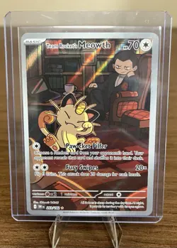 Pokemon TCG Team Rocket’s Meowth 203/182 Sv10: Destined Rivals Full Art Holo NM - Image 3