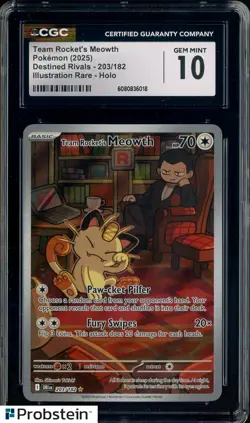 2025 Pokemon Destined Rivals #203/182 Team Rocket's Meowth IR Holo CGC 10 - Image 1