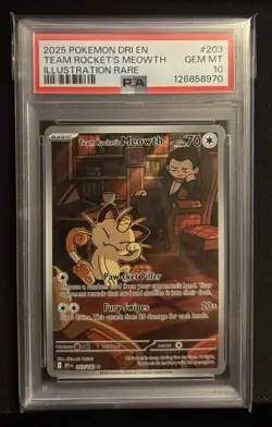 Team Rocket's Meowth 203/182 - Sv10: Destined Rivals Holo PSA 10 - Image 1