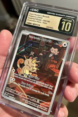 CGC PRISTINE 10 Team Rocket's Meowth 203/182 IR Destined Rivals DRI Pokemon Card - Image 3