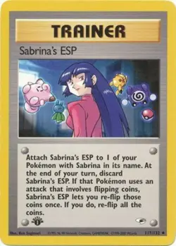 Pokemon Card - Gym Heroes 117/132 - SABRINA'S ESP (uncommon) **1st Edition** -NM - Image 1