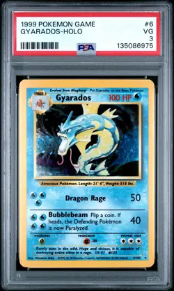 1999 POKEMON BASE SET UNLIMITED #6 GYARADOS-HOLO PSA 3 - Image 1