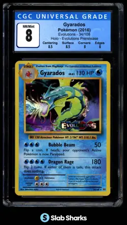 2016 POKEMON XY EVOLUTIONS #34/108 GYARADOS PROMOS PRERELEASE HOLO CGC 8 - Image 1
