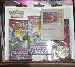 Pokemon TCG Sword Shield Fusion Strike 3 Pack Boosters + Eevee Promo Card New ! - Image 1